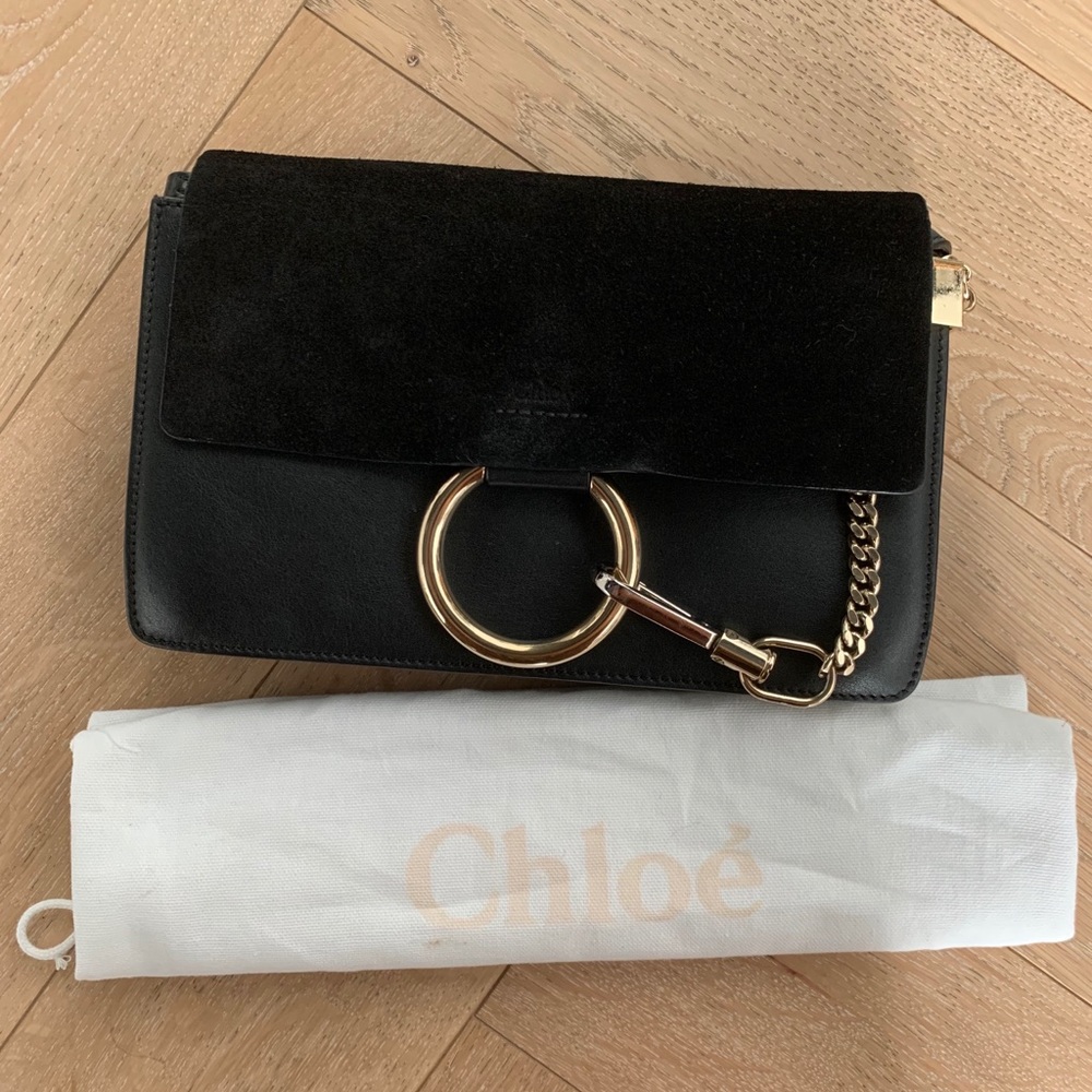 CHLOE Black Leather Suede Faye Crossbody Bag